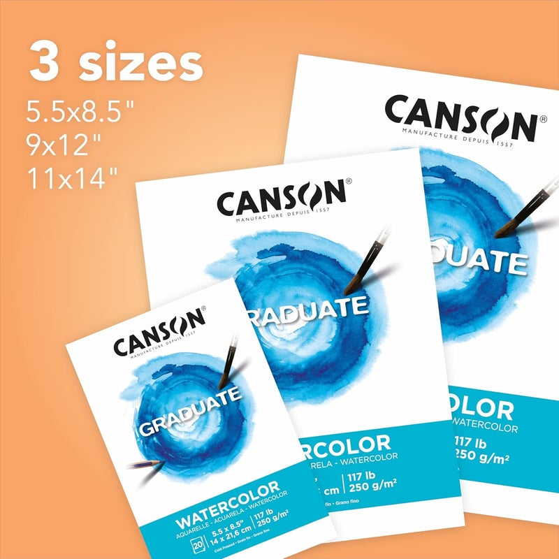 CANSON دفتر ألوان مائية للخريجين، قابل للطي، 5.5x8.5 بوصة، 20 ورقة | ورق فني للبالغين والطلاب - الرسم، الغواش، الوسائط المختلطة والحبر - Image 4
